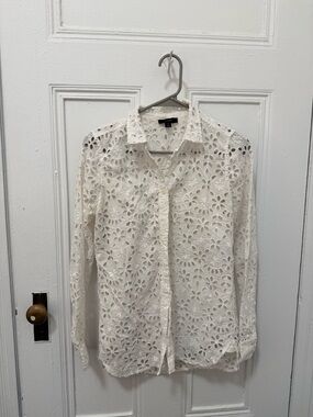 J. Crew White Floral Eyelet Button-Down Shirt